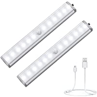 Luces LED Armario con Sensor Movimiento- Luz Nocturna Luces Armario USB Recargable (2PCS- 12 LED)- Tira de Armario…